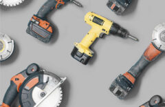 Erilaisia akkukäyttöisiä työkaluja.