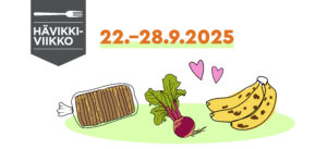 Hävikkiviikon kampanjakuva, jossa leipäpussi, punajuuri ja banaaneja.