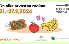 Hävikkiviikon kampanjakuva, jossa leipäpussi, tomaatti ja banaani.