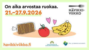 Hävikkiviikon kampanjakuva, jossa leipäpussi, tomaatti ja banaani.