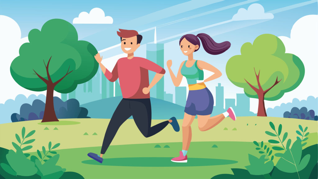 Kuvituskuva, jossa pariskunta juoksee.