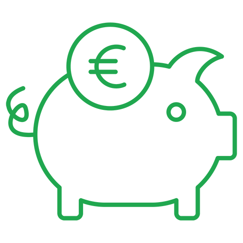 Säästöpossu, jossa euron kolikko.